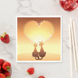 Guardanapo De Papel Dois Gatos Com Papel De Amor