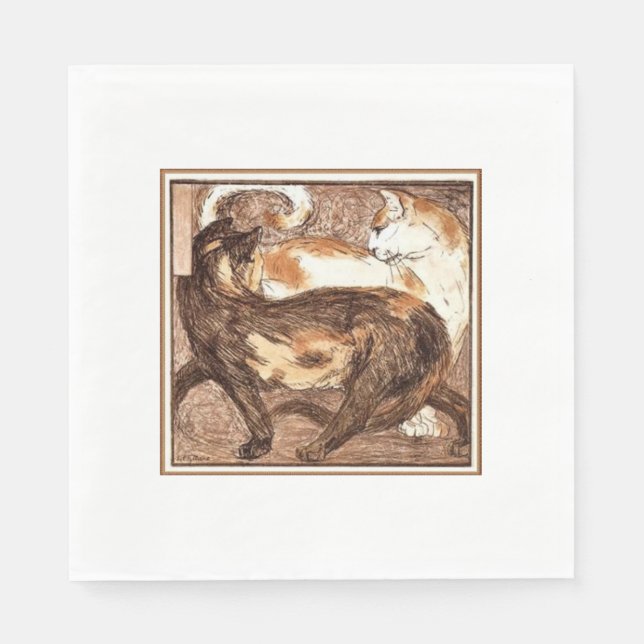Guardanapo De Papel Dois gatos (por Franz Marc) (Frente)