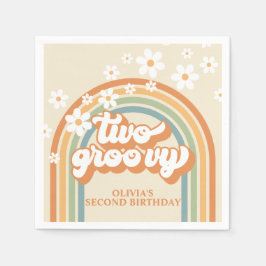 Guardanapo De Papel Dois Groovy Aniversário Retrô Arco-íris Margarida
