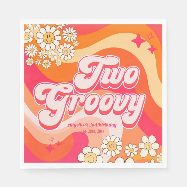 Guardanapo De Papel Dois Groovy Colorful Girly Birthday (Frente)