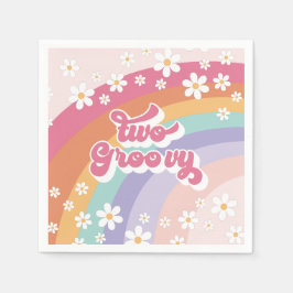 Guardanapo De Papel Dois Groovy Retro Arco-íris 2º Aniversário