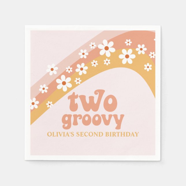 Guardanapo De Papel Dois Groovy Retro Daisy Boho Rainbow Napkins (Frente)