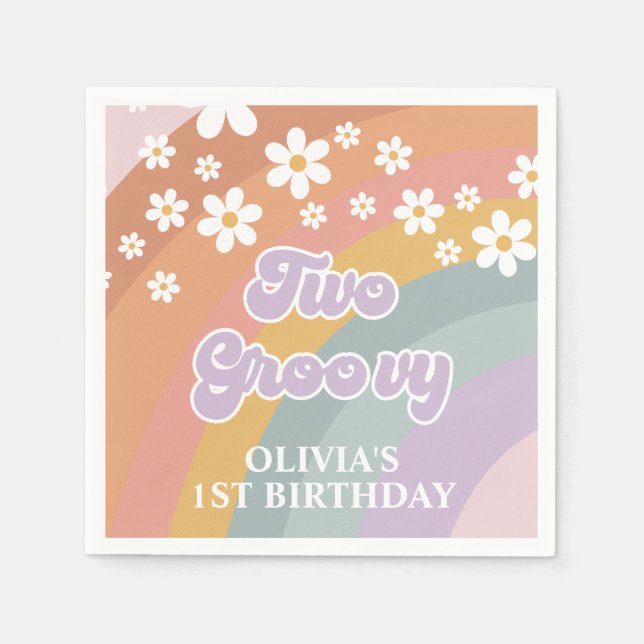Guardanapo De Papel Dois Groovy Retro Rainbow (Frente)