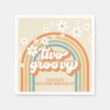 Dois Groovy Retro Rainbow Daisy Aniversário