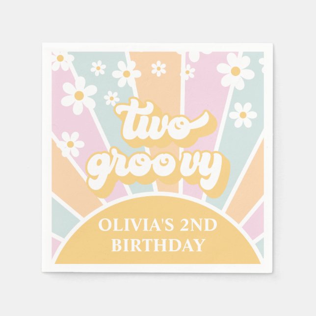 Guardanapo De Papel Dois pastel de Groovy Retro Sunshine Boho (Frente)