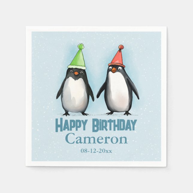 Guardanapo De Papel Dois Pinguins Legal celebram o aniversário da cria (Frente)