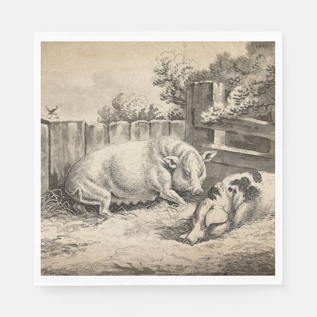 Guardanapo De Papel Dois porcos deitados com palha numa Caneta ao ar l (Frente)