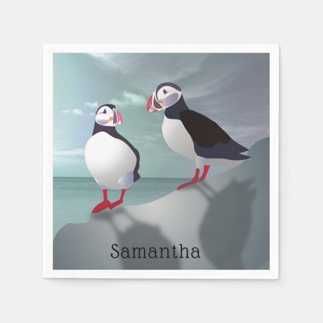 Guardanapo De Papel Dois Puffins Design Papel Napkins (Frente)