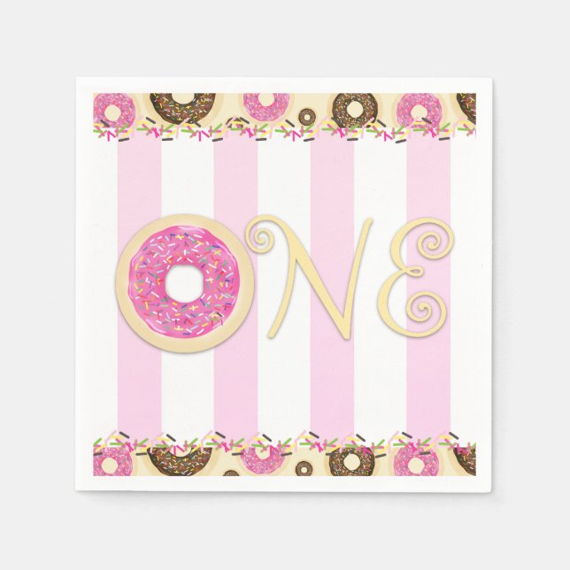 Guardanapo De Papel Donuts Rosa com Purpurina para Aniversário de 1 An (Frente)
