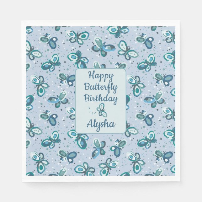 Guardanapo De Papel Doodle Bugs Butterflies - blue - kids birthday. (Frente)