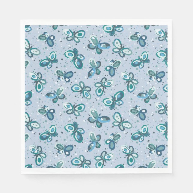 Guardanapo De Papel Doodle Bugs Butterflies - blue - kids party. (Frente)