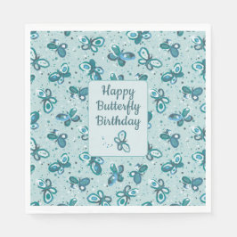 Guardanapo De Papel Doodle Bugs Butterflies - turquoise - birthday.