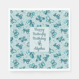 Guardanapo De Papel Doodle Bugs Butterflies - turquoise - birthday.