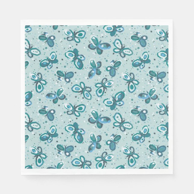 Guardanapo De Papel Doodle Bugs Butterflies - turquoise - kids party. (Frente)