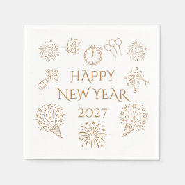 Guardanapo De Papel Doodle Caprichoso Dourado Feliz Ano Novo 2027