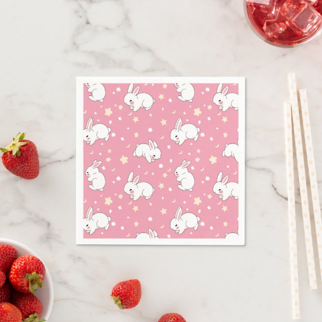 Guardanapo De Papel Doodle de Coelho Kawaii Rosa Fofo (Insitu)