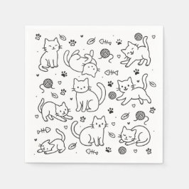 Guardanapo de Papel Doodle de Gato Minimalista