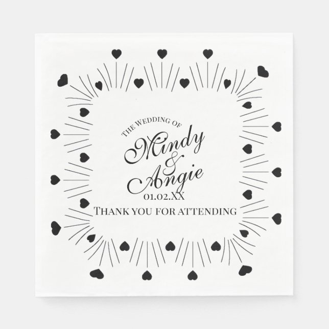 Guardanapo De Papel Doodle Hearts Frame Script Wedding (Frente)