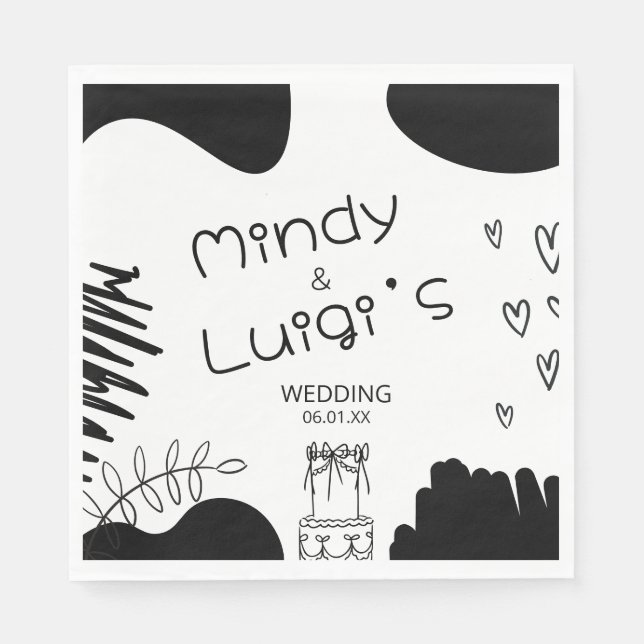 Guardanapo De Papel Doodle Organic Shapes Script Wedding (Frente)