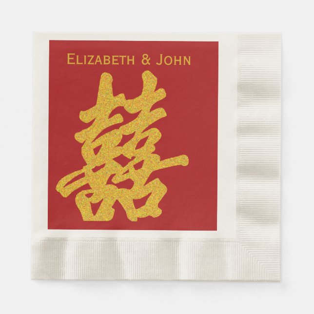 Guardanapo De Papel Dourada alegria dupla moderna Casada (Frente)