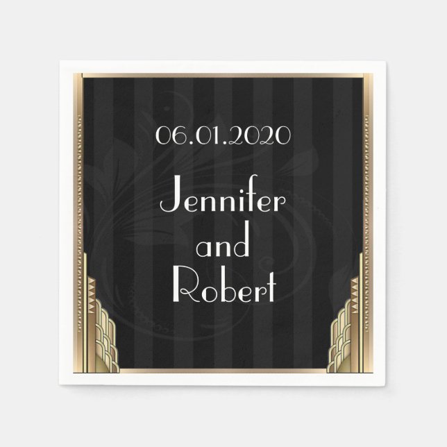 Guardanapo De Papel Dourada Arte Deco Stripe Casamento Napkin (Frente)