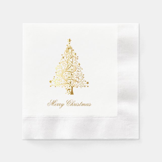 Guardanapo De Papel Dourada Árvore de Natal Cozinhada Coquetel Napkins (Frente)