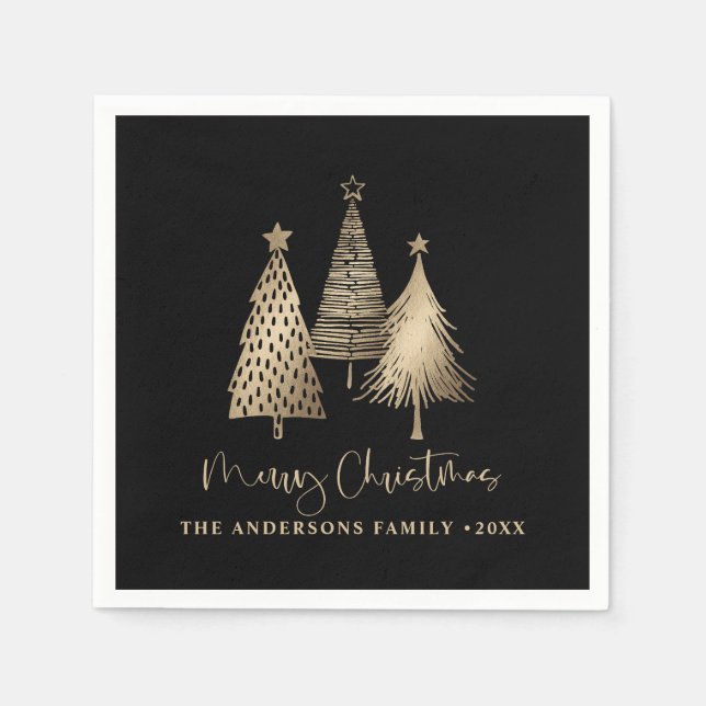 Guardanapo De Papel Dourada árvore de Natal elegante Feliz Natal (Frente)