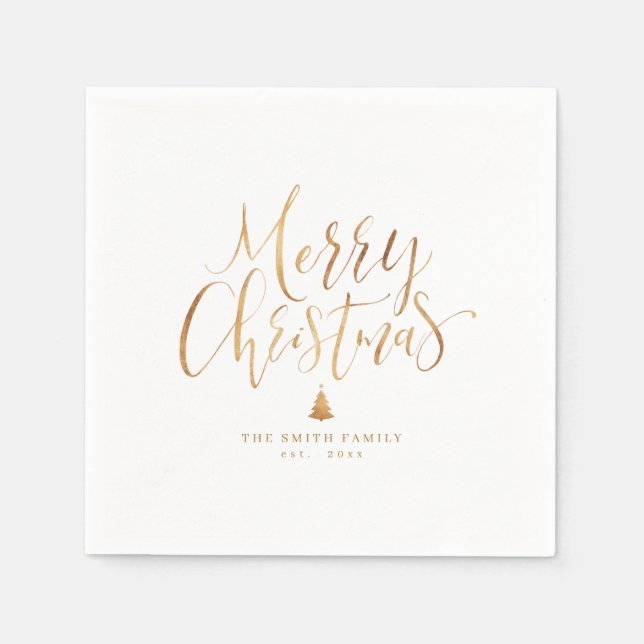 Guardanapo De Papel Dourada Caligrafia Simples Feliz Natal (Frente)