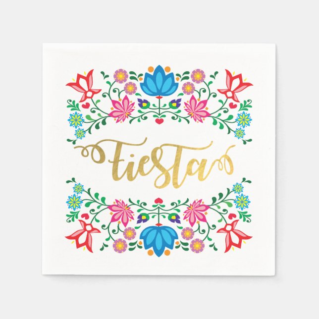 Guardanapo De Papel Dourada Floral Fiesta Mexicana Folkart Napkins (Frente)