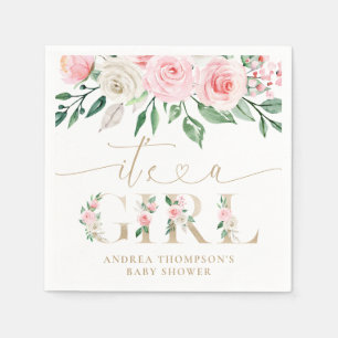 Guardanapo De Papel Dourada Floral Rosa Esbranquiçada É Chá de fraldas