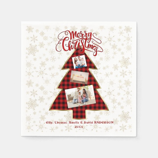 Guardanapo De Papel Dourada Foto  de Buffalo em Árvore do Xmas Feliz N (Frente)