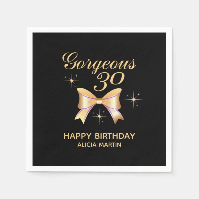 Guardanapo De Papel Dourada Garota de Fita Belo Feliz Aniversário Negr (Frente)