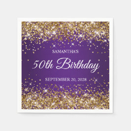 Guardanapo De Papel Dourada Glitter e Real Roxo 50º Aniversário