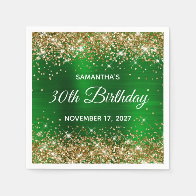Guardanapo De Papel Dourada Glitter Emerald Green Foil aniversário de  (Frente)