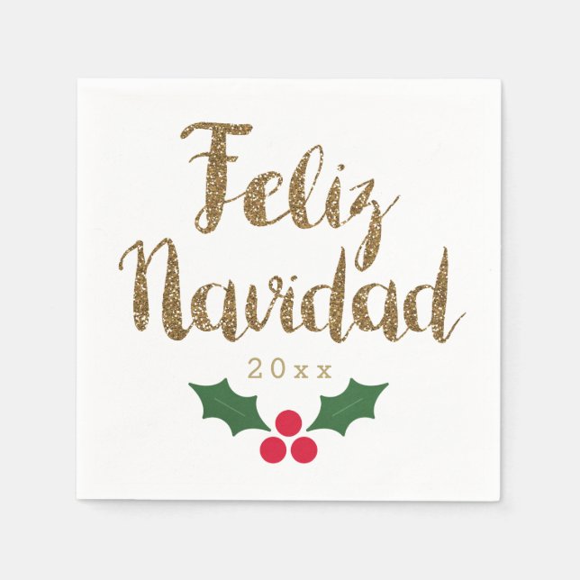 Guardanapo De Papel Dourada Glitter Feliz Navidad 2021 (Frente)