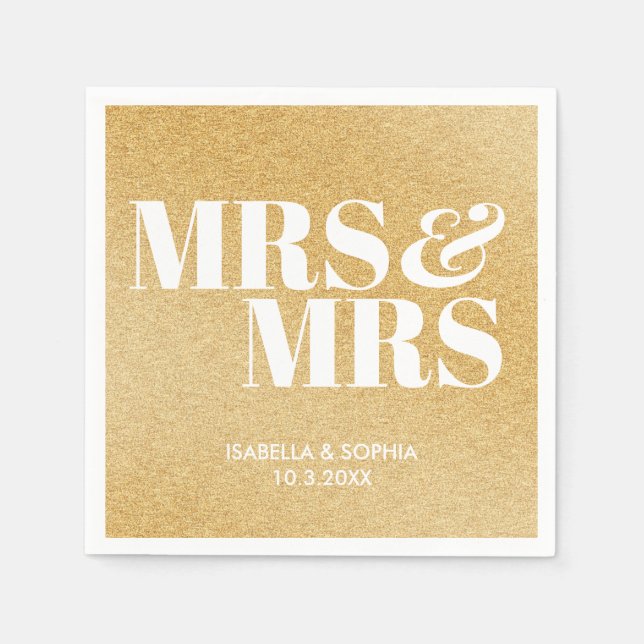 Guardanapo De Papel Dourada Glitter, Sra. e Sra. Bride Personalizada C (Frente)