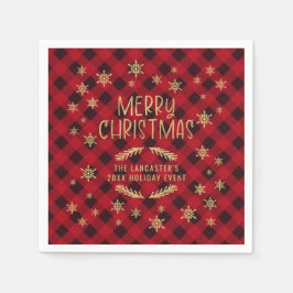 Guardanapo De Papel Dourada Glittery Snowflake Red Xadrez Feliz Natal