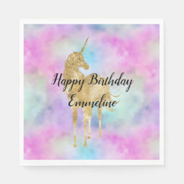 Guardanapo De Papel Dourada Lâmina de Aqua Rosa Púrpura do Unicórnio R