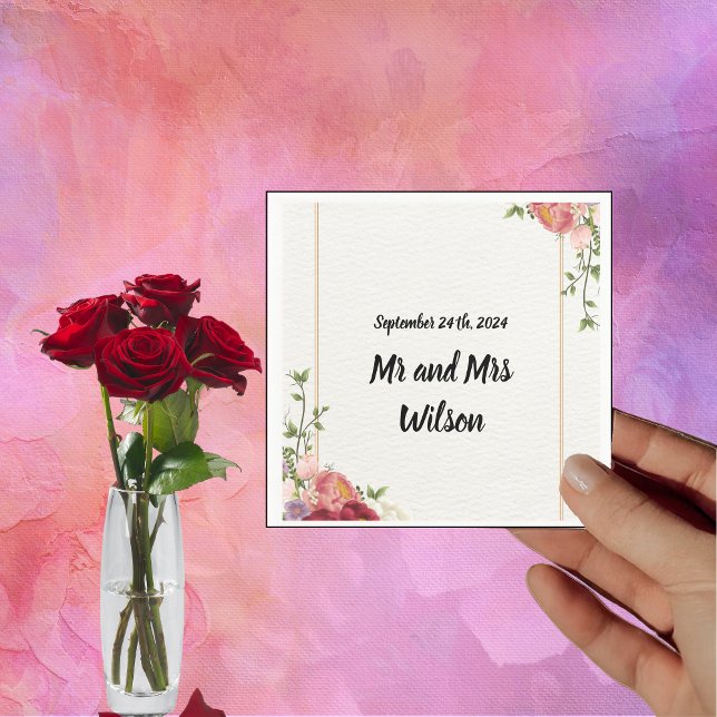 Guardanapo De Papel Dourada Moldura Flores de Aquarela Cocktail Napkin (Criador carregado)