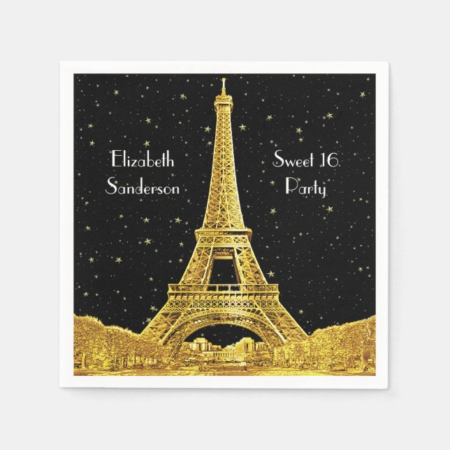 Guardanapo De Papel Dourada Paris Skyline nº 2 Black Starry Sweet 16 S (Frente)