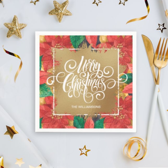 Guardanapo De Papel Dourada Poinsettia de Natal Feliz (Criador carregado)