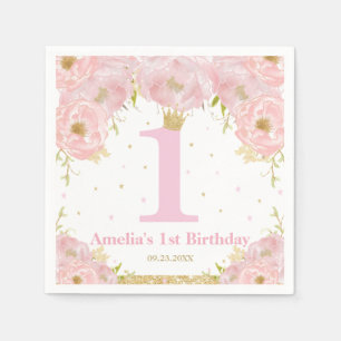 Guardanapo De Papel Dourada primeiro aniversario Princesa Rosa Blush