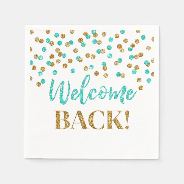 Guardanapo De Papel Dourada Turquoise Confetti Boas-vindas (Frente)