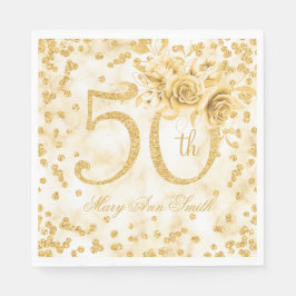 Guardanapo De Papel Dourado 50º Aniversário Floral Moderno Marble