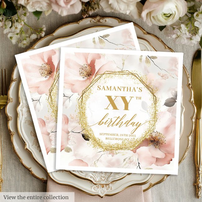 Guardanapo De Papel Dourado 90 Festas de aniversário Napkins com Blush (Personalized Blush Gold 90 Birthday Party Napkins)