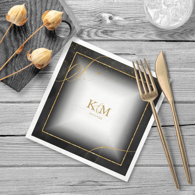 Guardanapo De Papel Dourado Abstrato de Casamento V3 Black ID867 (Criador carregado)