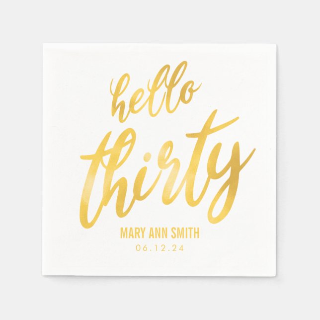 Guardanapo De Papel Dourado "Alô 30" Aniversário com Nome (Frente)