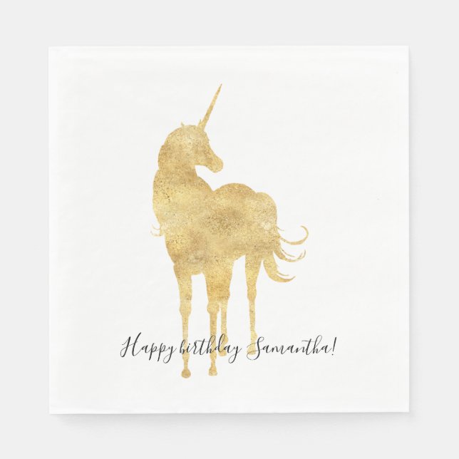 Guardanapo De Papel Dourado aniversário do Unicorn (Frente)