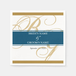Guardanapo De Papel Dourado Azul Monograma de Letra Elegante Casamento