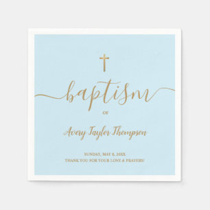 Guardanapo De Papel Dourado azul personalizado Baptismo do cruz elegan